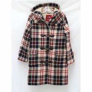 ELAND wool plaid beige red black winter coat jacket for women hooded warm anorak